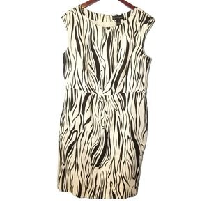 Mercer and Madison 100% Linen Abstract Black/White Print A Line Dress Size 14